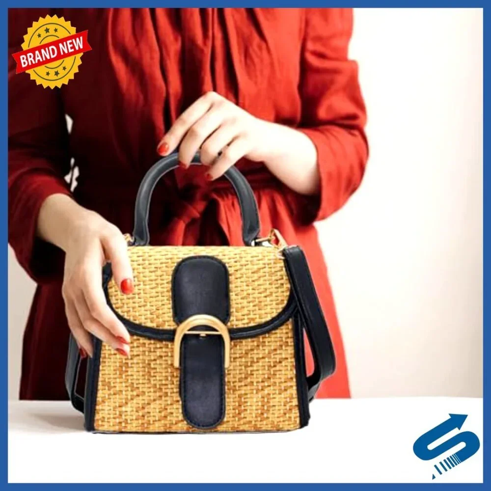 Retro Straw Woven Crossbody Bag Small Satchel Shoulder Messenger Chic